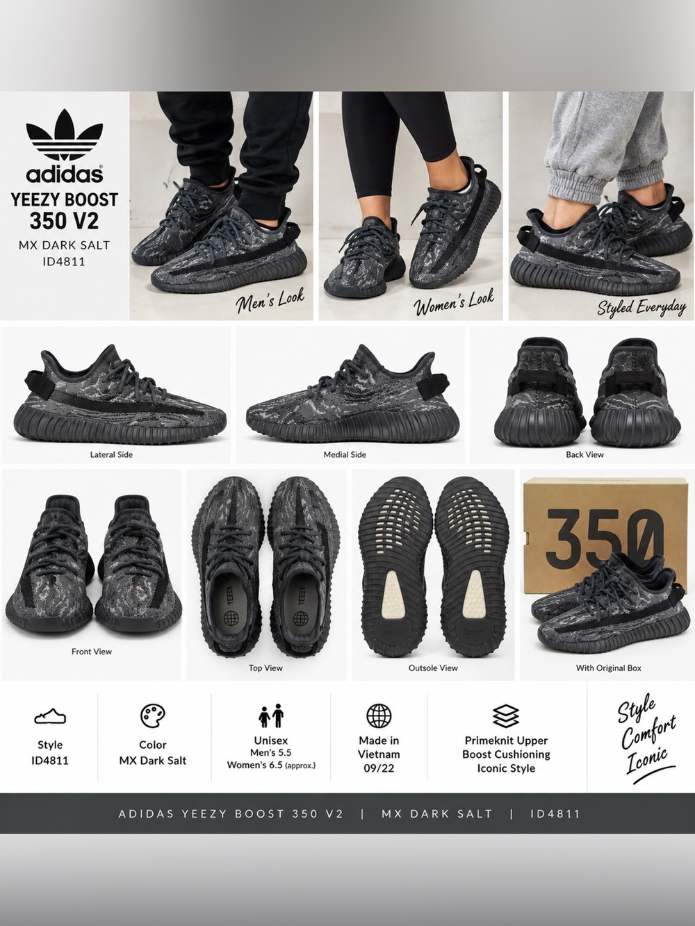 adidas Yeezy Boost 350 V2 MX Dark Salt ID4811 Men’s 5.5 Women’s 6.5 w/ Box